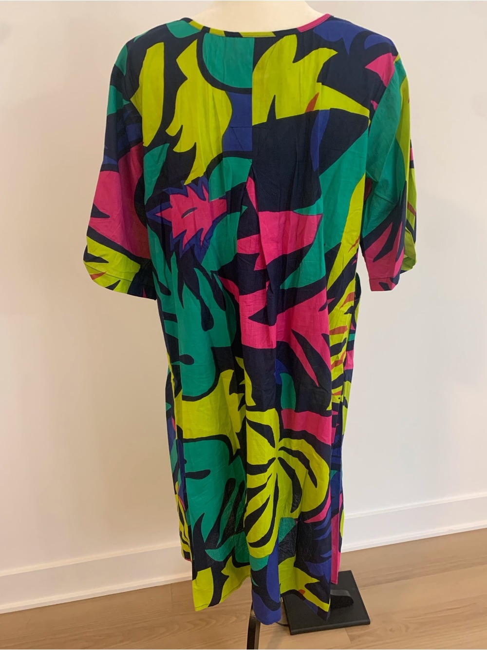Vibrant Tropical Print Midi Dress - Green/Pink/Blue - Picture 5 of 8
